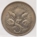 AUSTRALIA 1968-1972 . FIVE 5 CENTS COIN . ERROR . SPLIT FLAN . BROCKAGE . GHOSTING